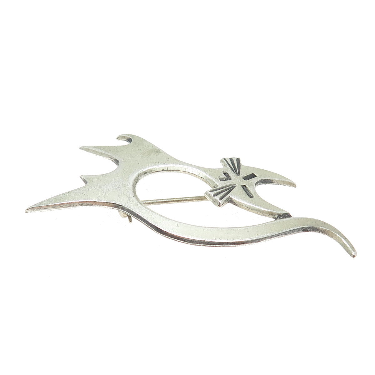 BEAU 925 Sterling Silver Vintage Cat Modernist Pin Brooch