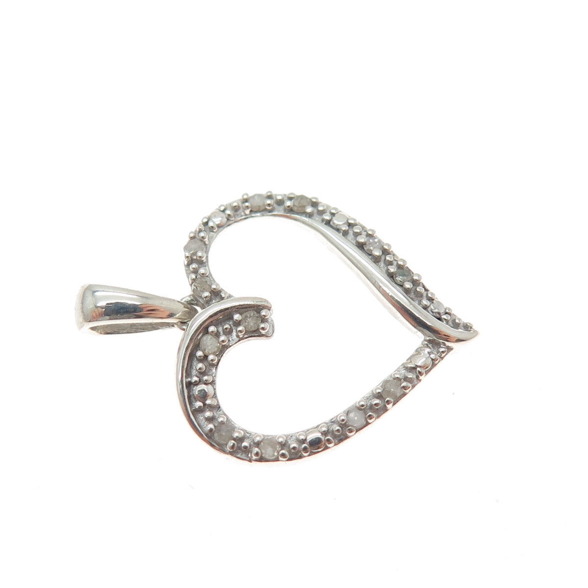 CHARLES WINSTON 925 Sterling Silver Real Diamond Heart Minimalist Charm Pendant