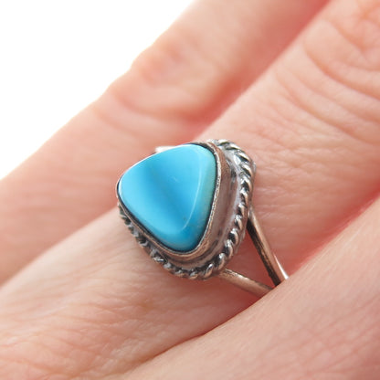 Old Pawn Sterling Silver Vintage Southwestern Bisbee Turquoise Ring Size 5.25
