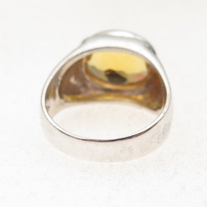 925 Sterling Silver Vintage Real Citrine Modernist Oxidized Ring Size 7.25