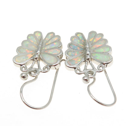 925 Sterling Silver Real Opal Butterfly Dangling Earrings