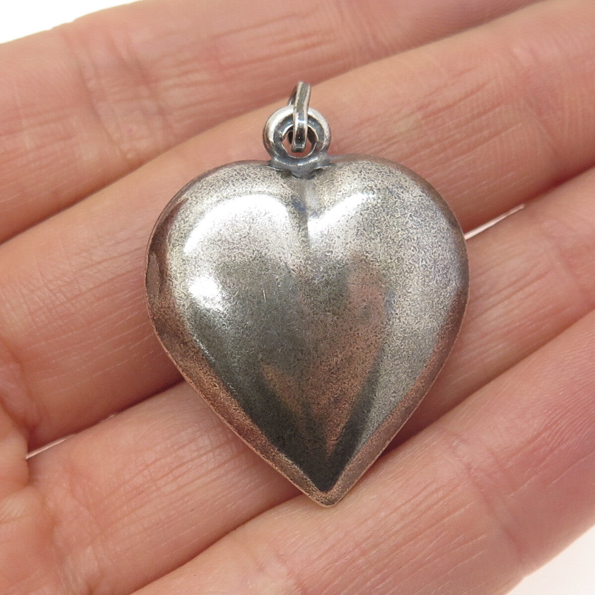 925 Sterling Silver Vintage Puffy Heart Oxidized Charm Pendant