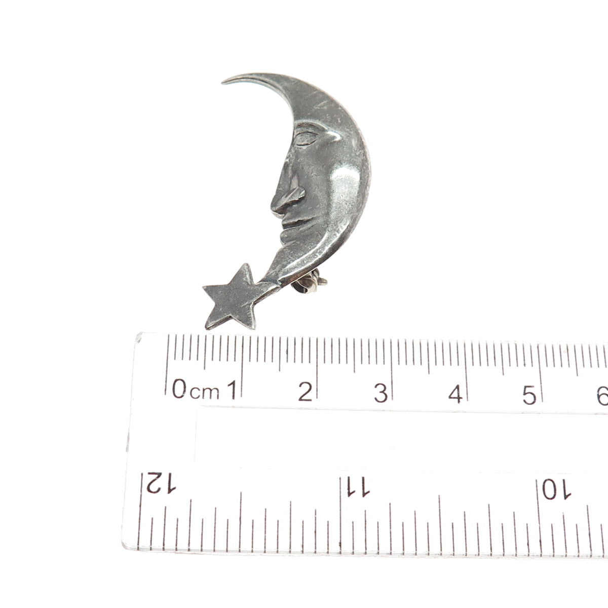 BOMA 925 Sterling Silver Vintage Crescent & Star Man in the Moon Pin Brooch