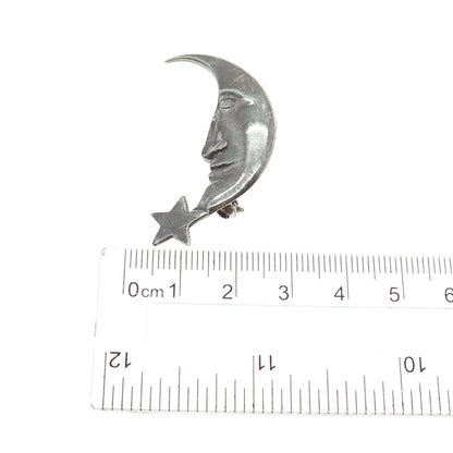 BOMA 925 Sterling Silver Vintage Crescent & Star Man in the Moon Pin Brooch
