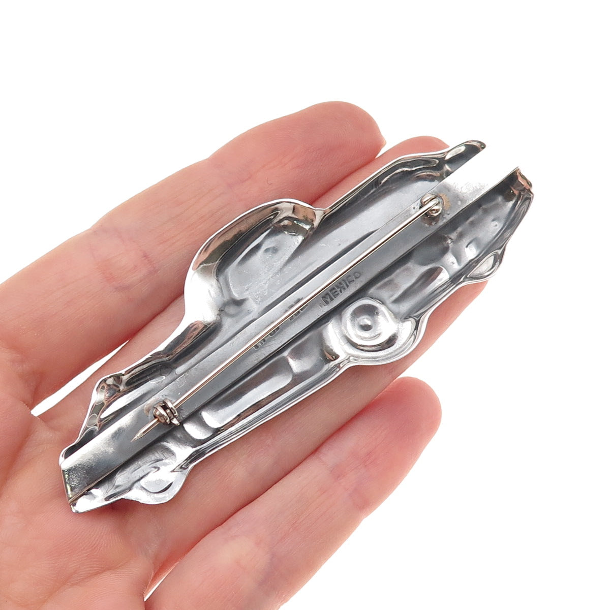 925 Sterling Silver Vintage Retro Car Repousse Oxidized Pin Brooch
