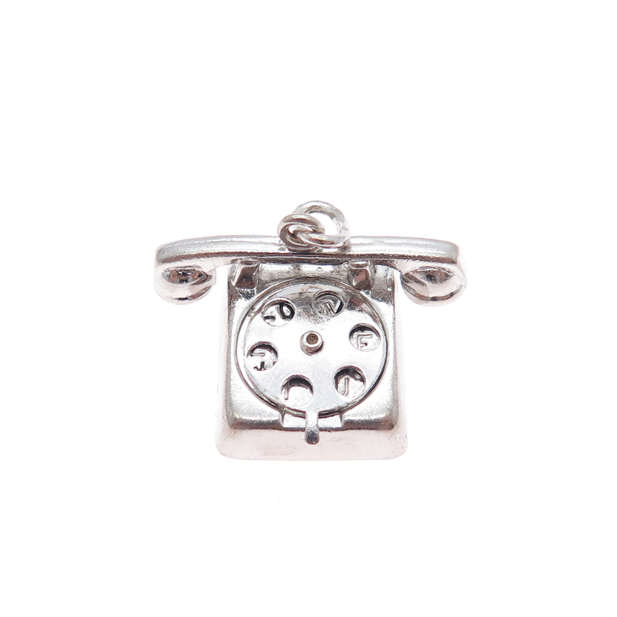 WELLS 925 Sterling Vintage I Love You Retro Rotary Phone Movable Mini 3D Pendant
