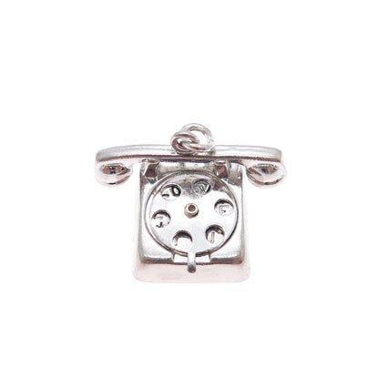 WELLS 925 Sterling Vintage I Love You Retro Rotary Phone Movable Mini 3D Pendant