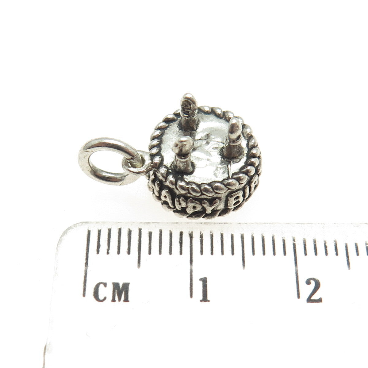 SUN WEST 925 Sterling Silver Vintage "Happy Birthday" Cake Charm Pendant