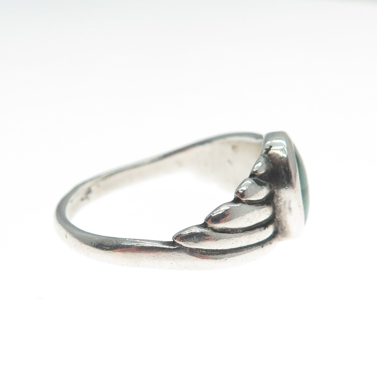 925 Sterling Silver Vintage Real Malachite Ribbed Oxidized Ring Size 7.25