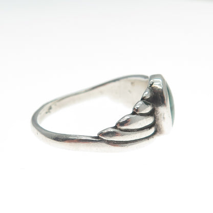 925 Sterling Silver Vintage Real Malachite Ribbed Oxidized Ring Size 7.25