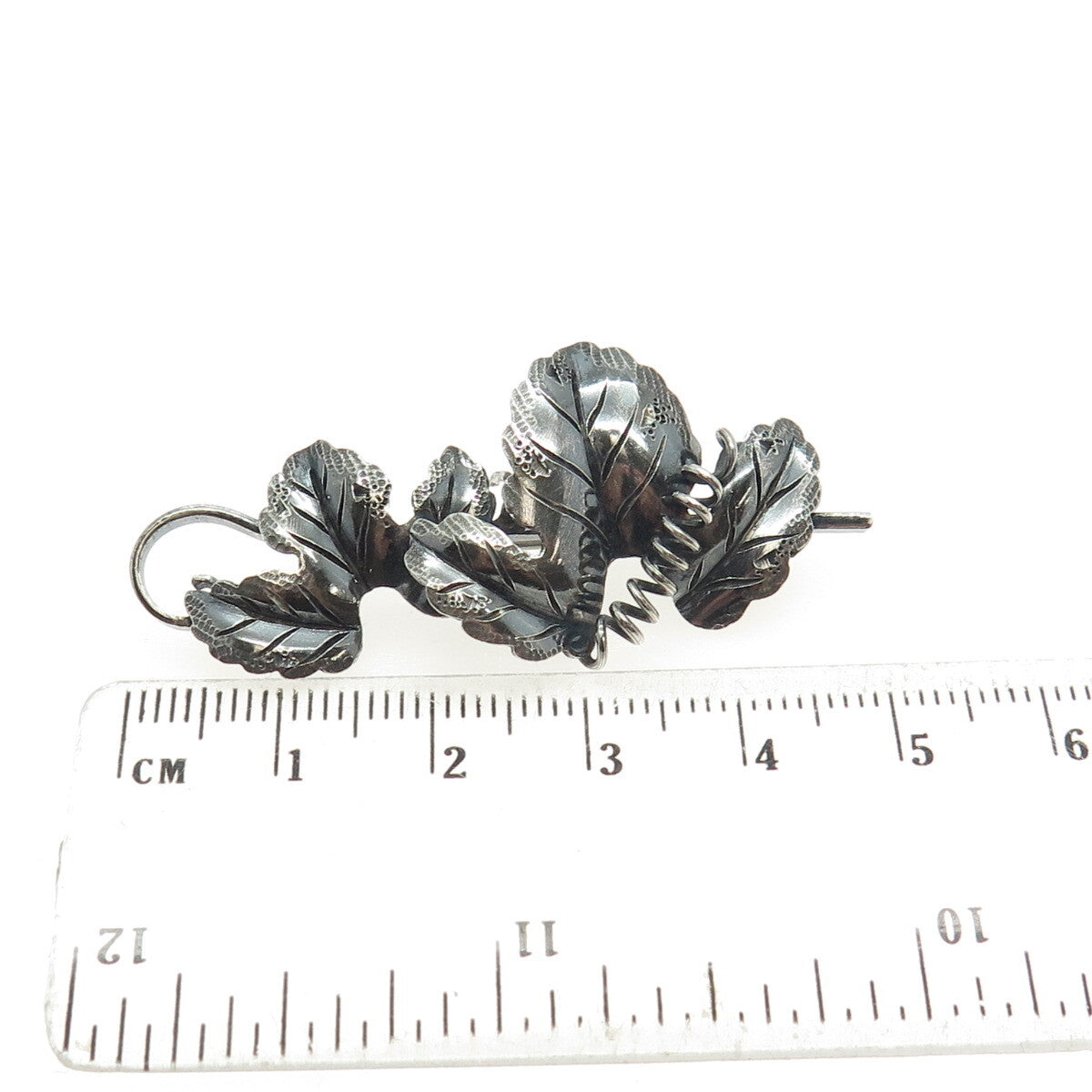 925 Sterling Silver Antique Art Deco Grape Leaves Oxidized Pin Brooch
