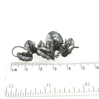 925 Sterling Silver Antique Art Deco Grape Leaves Oxidized Pin Brooch