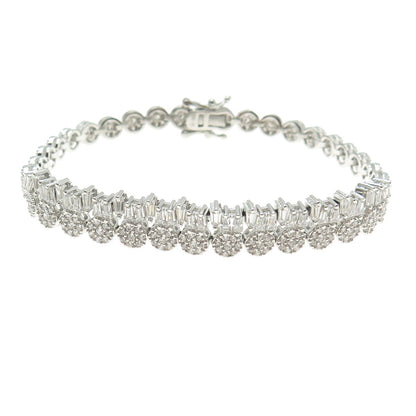 925 Sterling Silver Round & Tapered Baguette-Cut C Z Tennis Link Bracelet 7"