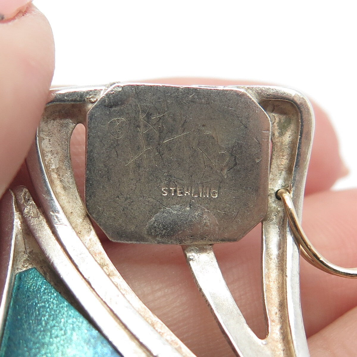 925 Sterling Silver Vintage Kit Horton Glass Modernist Panel Link Bracelet 6.5"