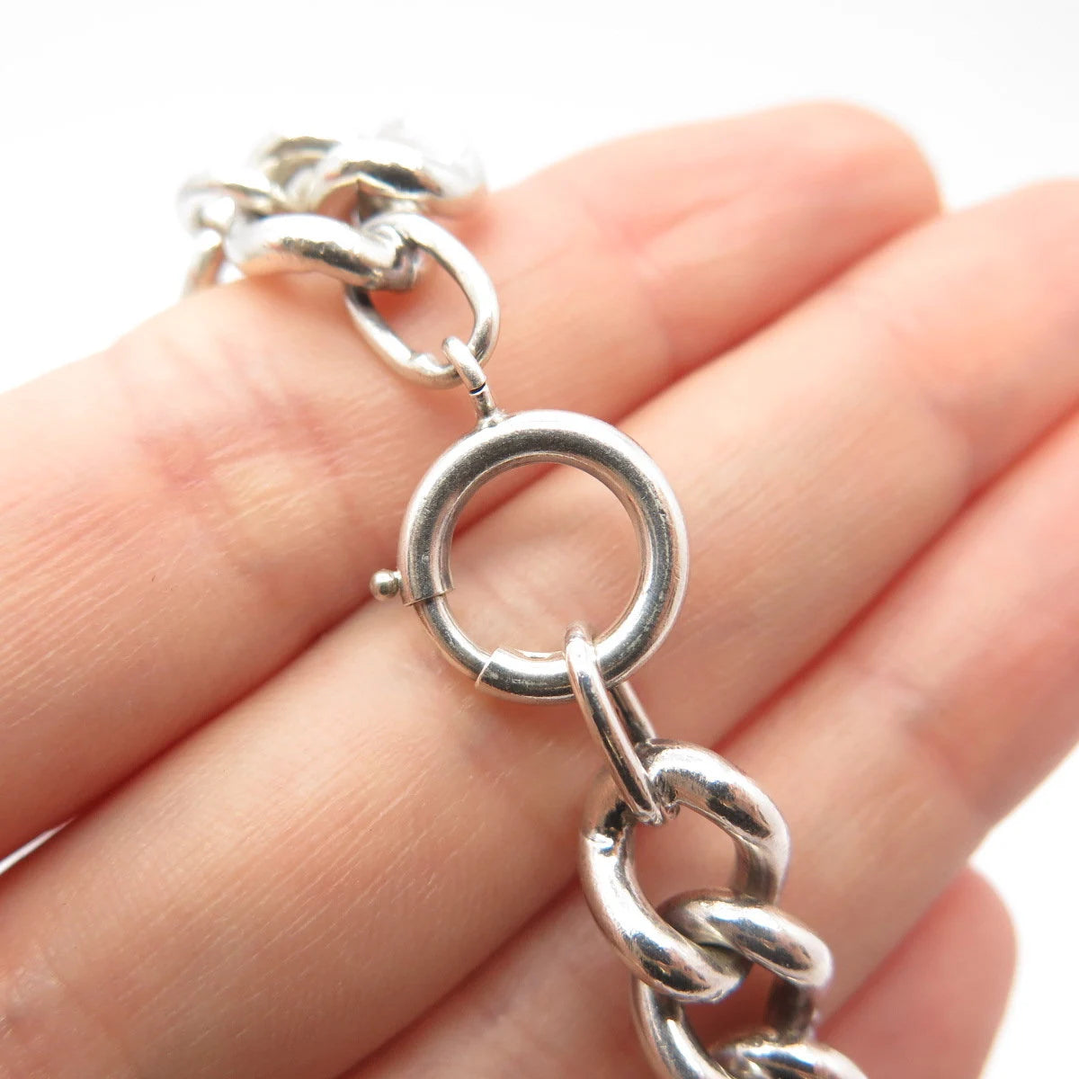 925 Sterling Silver Vintage Letter "S'' Initial Charm Cable Link Bracelet 7''