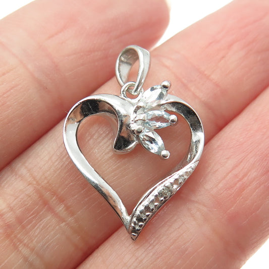ROSS SIMONS 925 Sterling Silver Diamond Accent & Blue Topaz Heart Mini Pendant