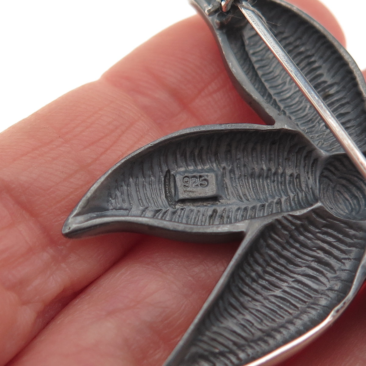 925 Sterling Silver Vintage Modernist Flower Oxidized Pin Brooch