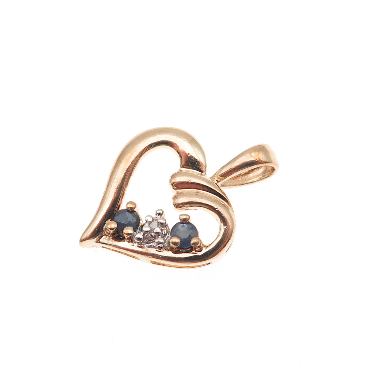 925 Sterling Gold Plated Real Diamond Accent & Sapphire Heart Mini Charm Pendant