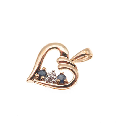 925 Sterling Gold Plated Real Diamond Accent & Sapphire Heart Mini Charm Pendant