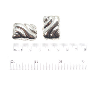 925 Sterling Silver Vintage Mexico Modernist Puffy Oxidized Clip On Earrings