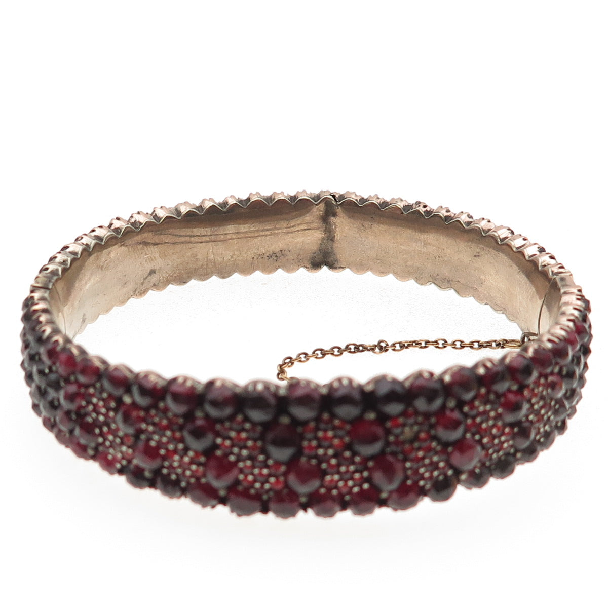 925 Sterling GF Antique Art Deco Bohemian Garnet Bracelet 7" (missing 1 stone)