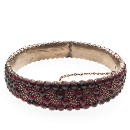 925 Sterling GF Antique Art Deco Bohemian Garnet Bracelet 7" (missing 1 stone)