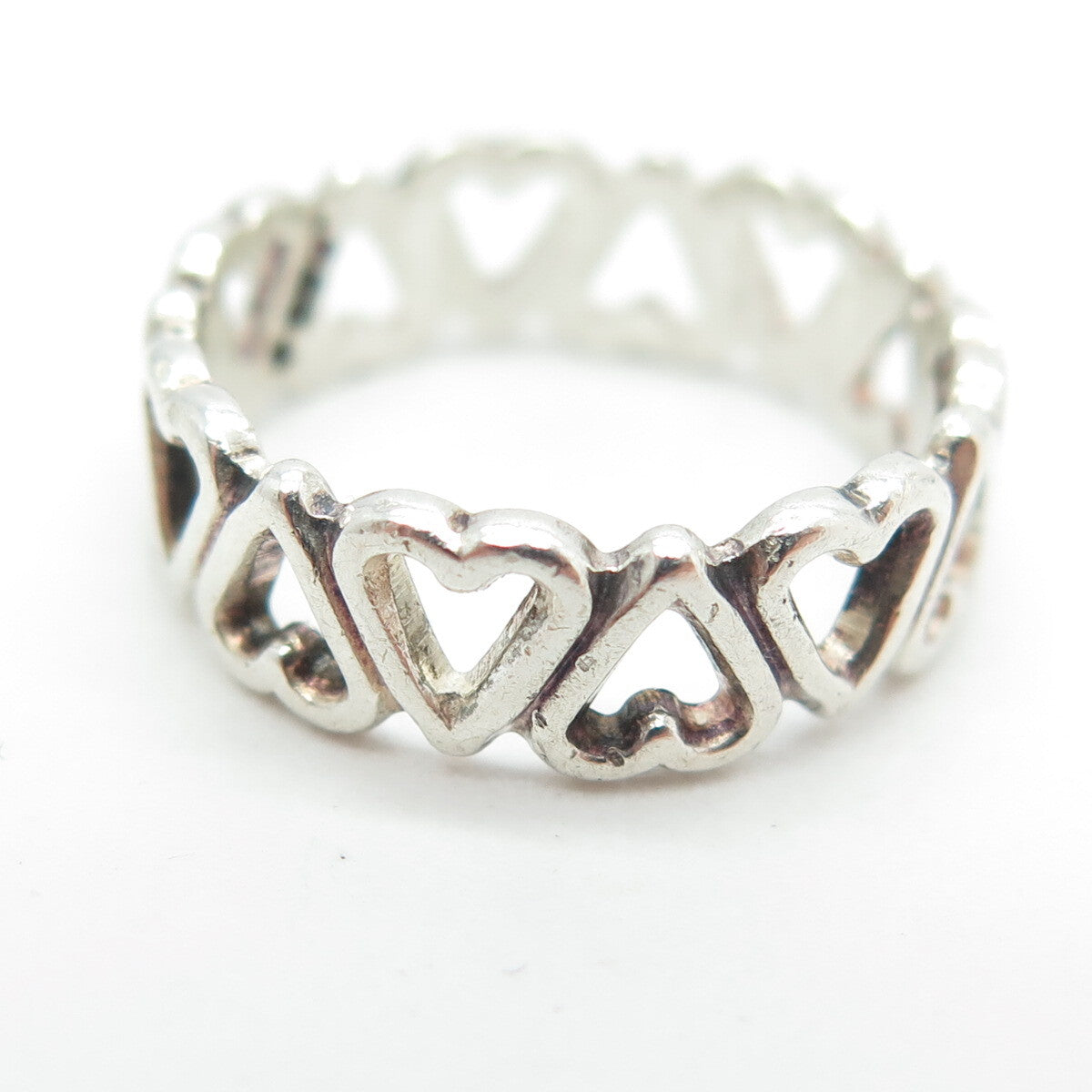 925 Sterling Silver Vintage All Around Heart Link Band Ring Size 5.75