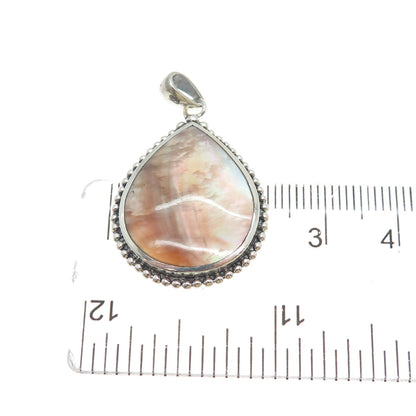 925 Sterling Silver Vintage Real Mother-of-Pearl Beaded Teardrop Charm Pendant