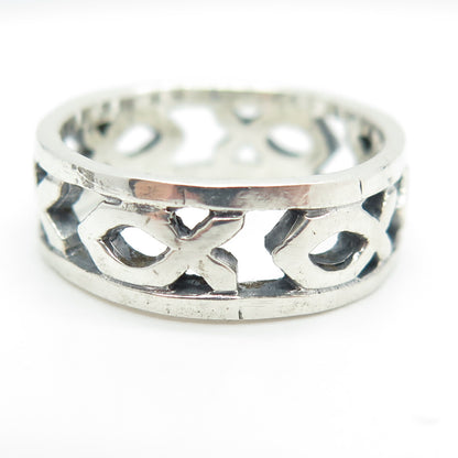 925 Sterling Silver Vintage Ichthys All Around Religious Band Ring Size 8.25