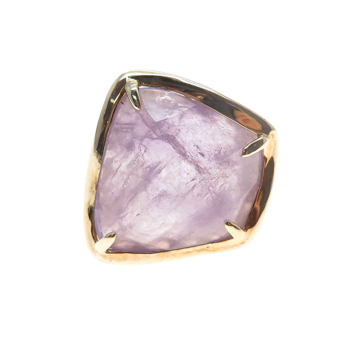 925 Sterling Silver Gold Plated Real Amethyst Modernist Ring Size 7.25