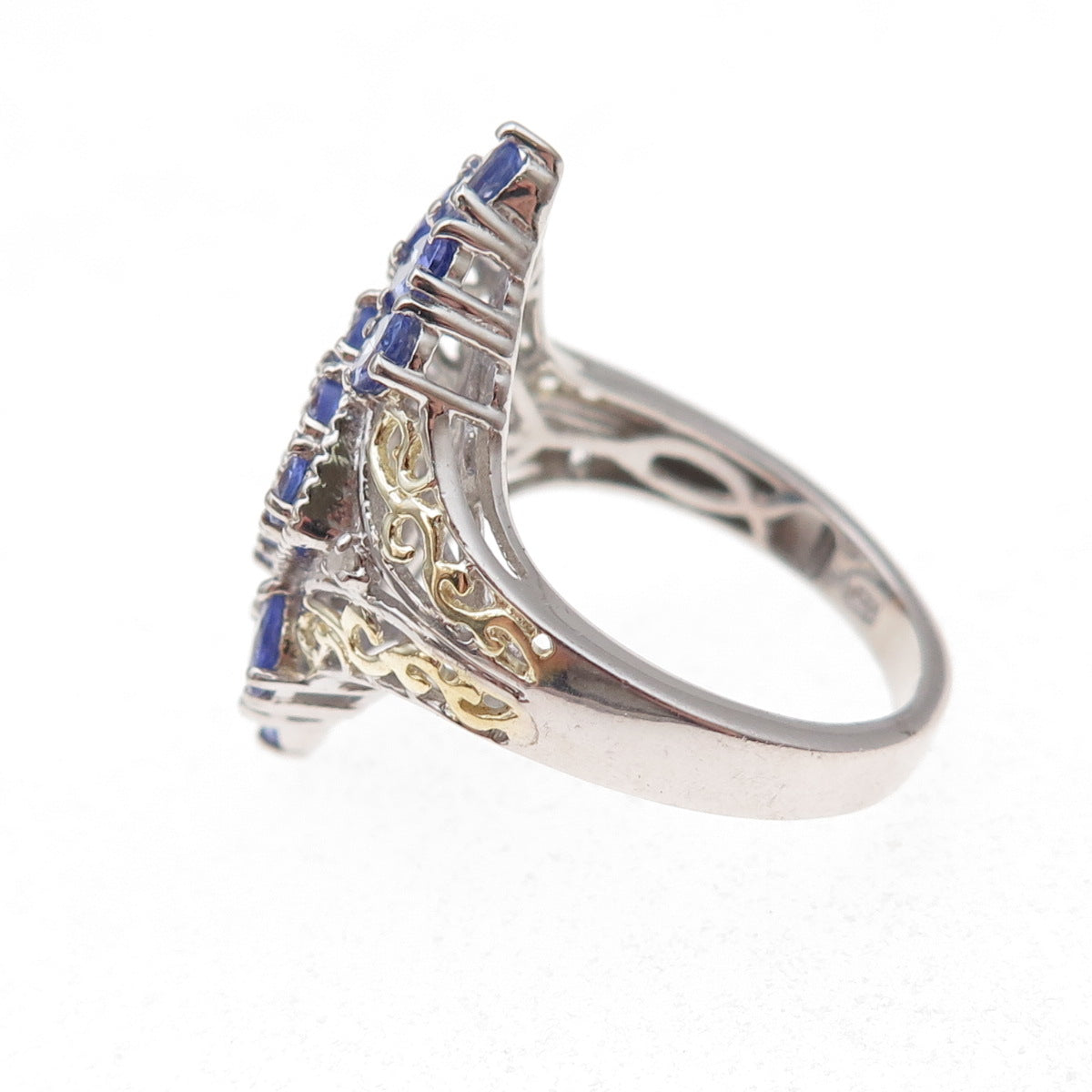 Chuck Clemency Sterling Silver 2-Tone Real Diamond & Tanzanite Ring Size 8.25