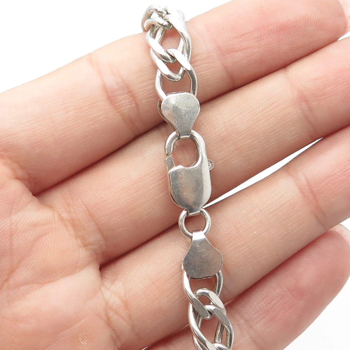 925 Sterling Silver Vintage Italy Double Cable Link Bracelet 8"
