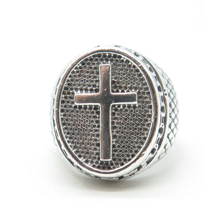 950 Silver Vintage Cross Domed Ring Size 11