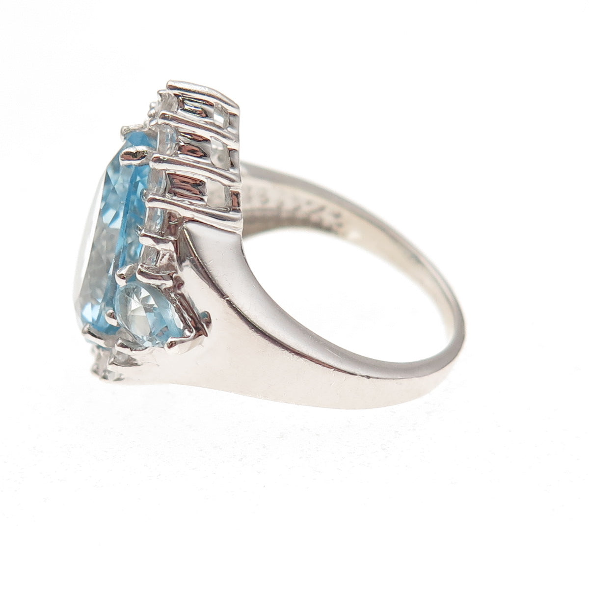 925 Sterling Silver Real Blue & White Topaz Teardrop Ring Size 7.25