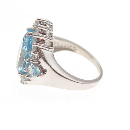 925 Sterling Silver Real Blue & White Topaz Teardrop Ring Size 7.25