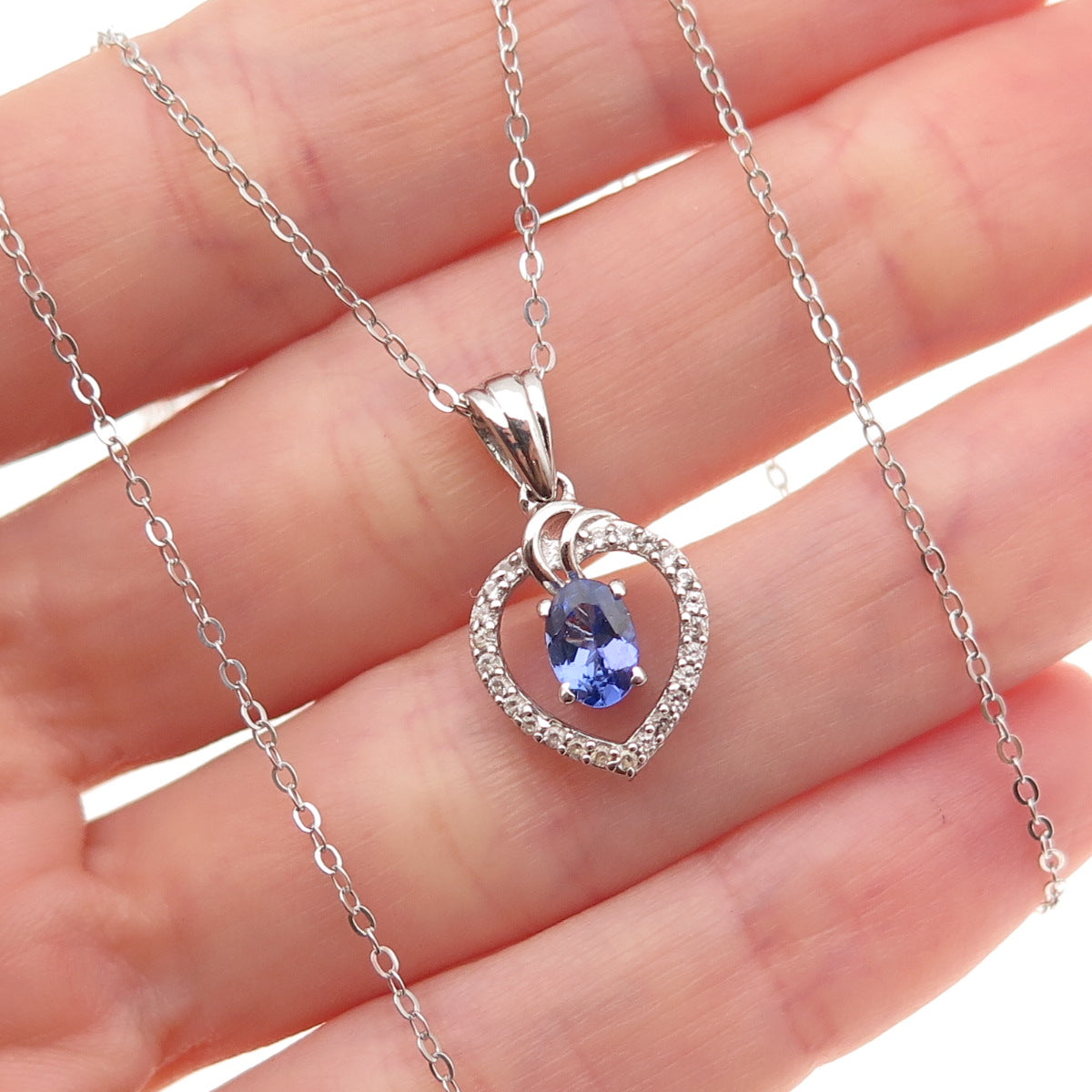 Chuck Clemency 925 Sterling Silver Real Tanzanite Topaz Heart Chain Necklace 20"