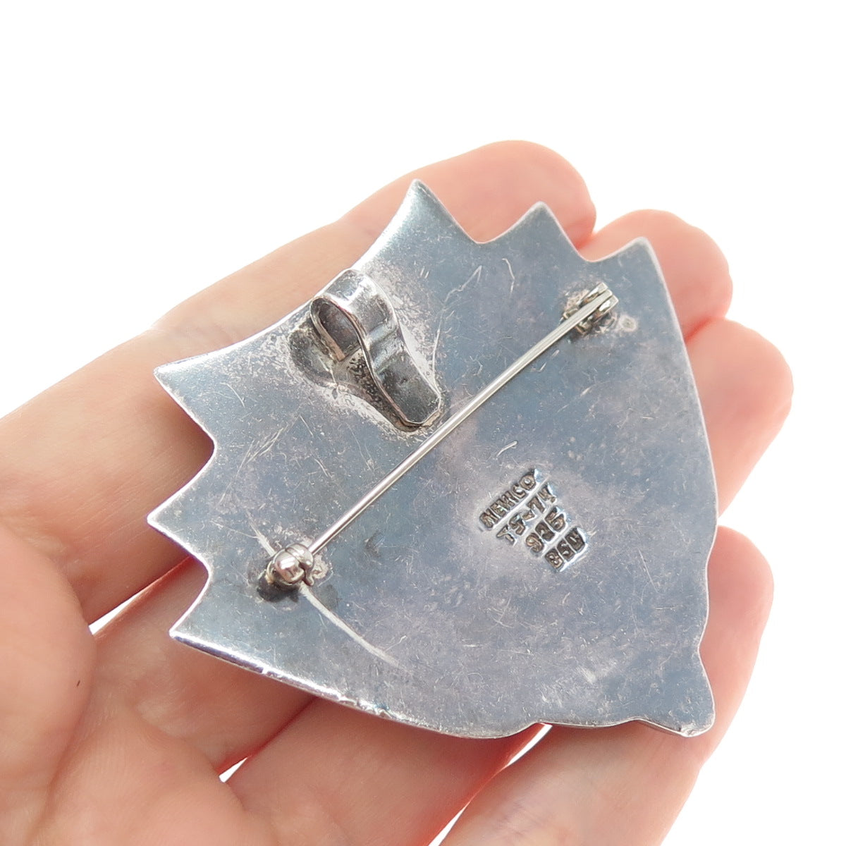 925 Sterling Silver Vintage Mexico Modernist Oxidized Pin Brooch / Pendant