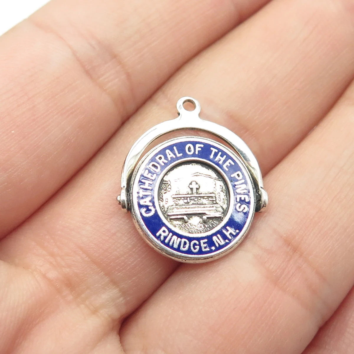 925 Sterling Silver Vintage Enamel "Cathedral of the Pines" Charm Pendant