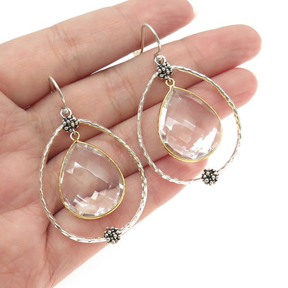 MICHAEL DAWKINS 925 Sterling Silver 2-Tone Rock Crystal Teardrop Earrings