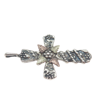RGC Riddles Group 12K Rose & Yellow Gold Sterling Silver Vintage Cross Pendant