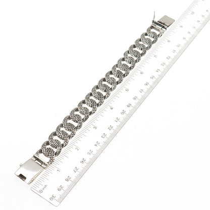 925 Sterling Silver Vintage Dragon Skin Oxidized Cuban Link Bracelet 8.5"