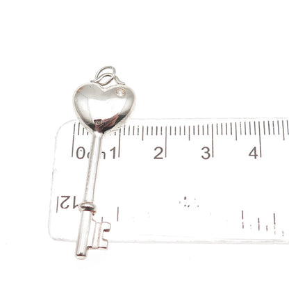 925 Sterling Silver Round-Cut C Z Heart Key Charm Pendant