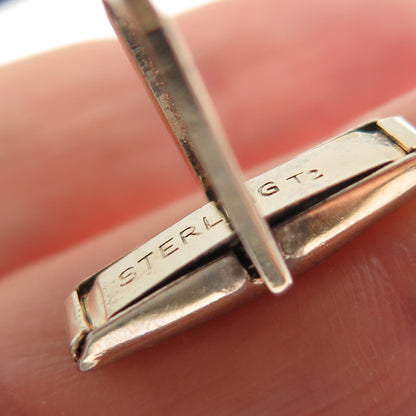 925 Sterling Silver Gold Plated Vintage T2 Real Jade Modernist Cufflinks