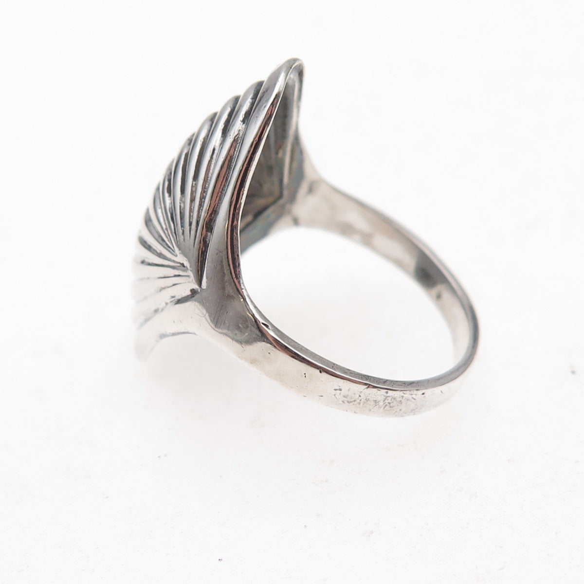 925 Sterling Silver Vintage Modernist Ribbed Dome Oxidized Ring Size 8