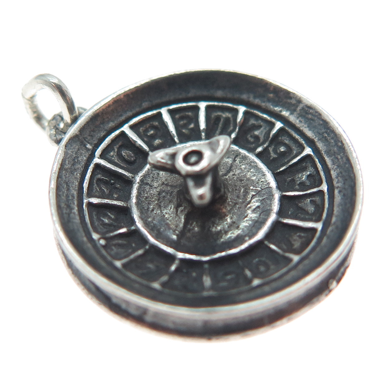 BELL TRADING POST Sterling Silver Vintage Roulette Wheel Oxidized Charm Pendant
