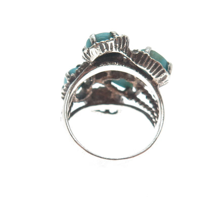 925 Sterling Silver Vintage Real Kingman Turquoise Modernist Ring Size 8.5