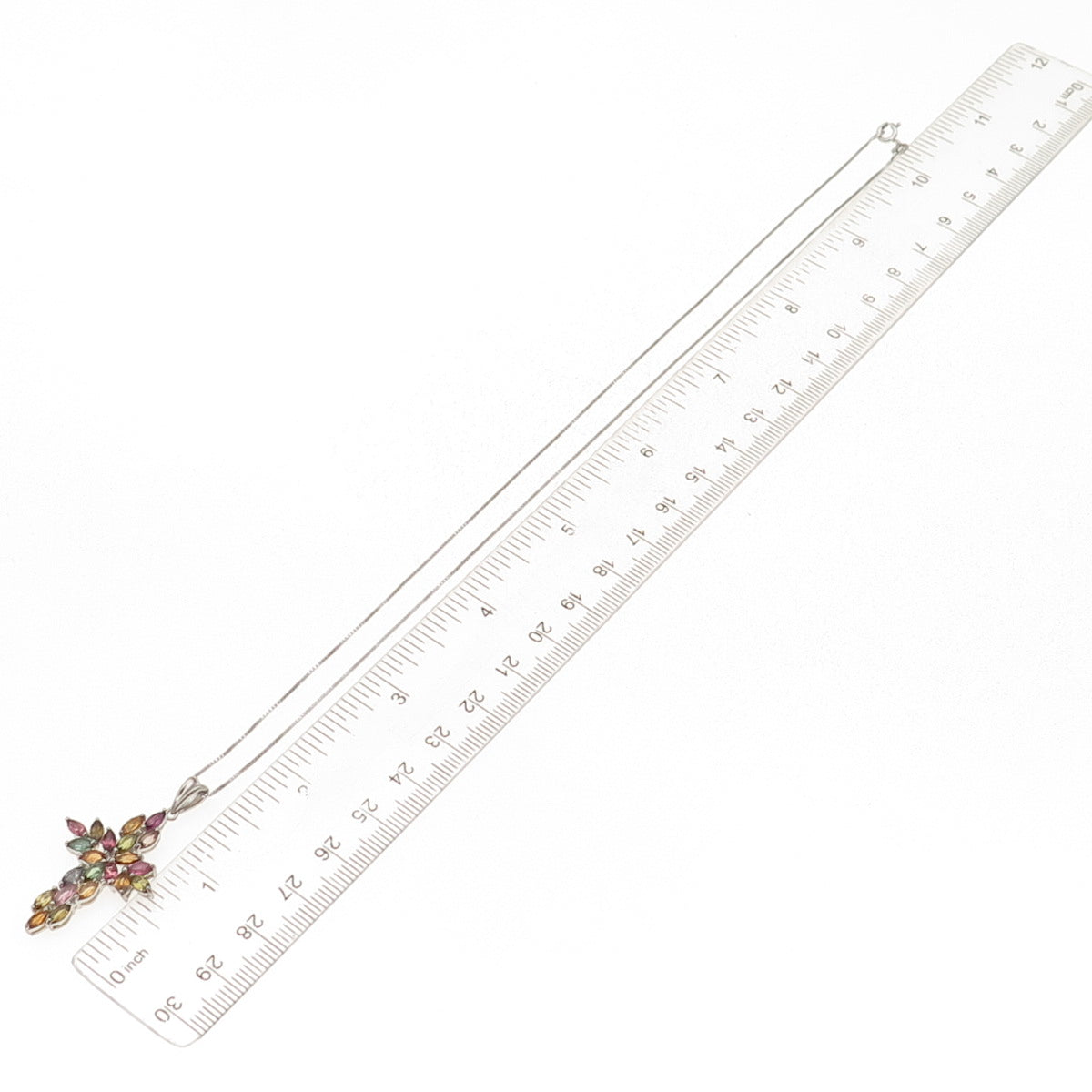 925 Sterling Silver Real Multi-Color Tourmaline Cross Box Chain Necklace 18"