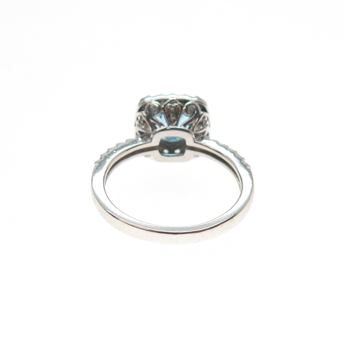925 Sterling Silver Real Cushion-Cut Blue & Round-Cut White Topaz Ring Size 7