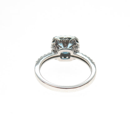 925 Sterling Silver Real Cushion-Cut Blue & Round-Cut White Topaz Ring Size 7