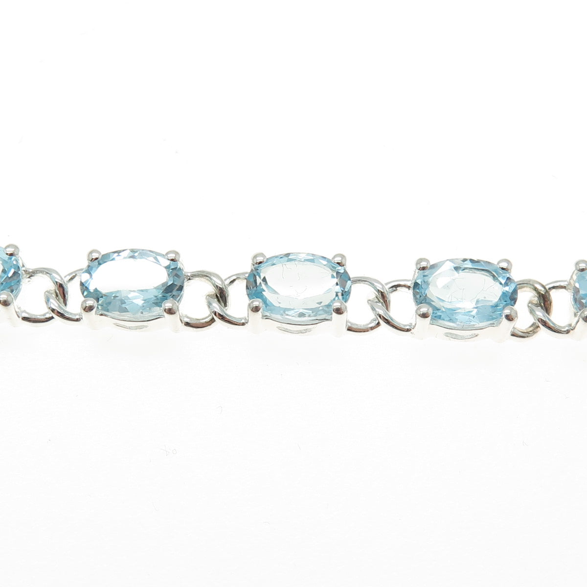 925 Sterling Silver Real Oval-Cut Blue Topaz Anchor Link Bracelet 7.5"